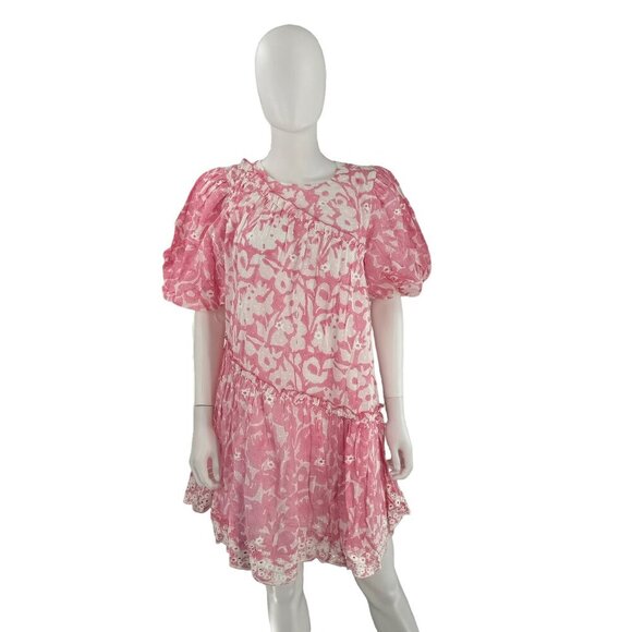 Ash & Eden NEW Pink Milena Floral Swiss Dot Schiffli Mini Dress Size Small - Picture 3 of 10